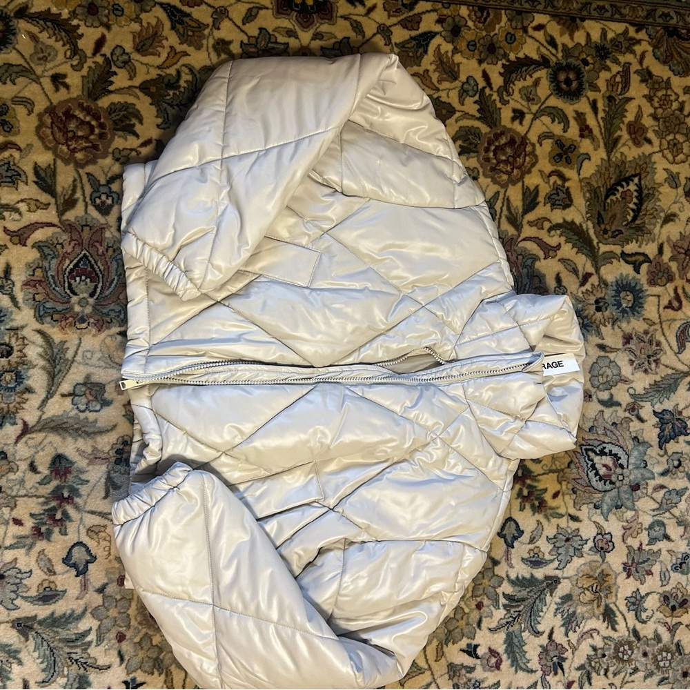 Cream Faux Leather Puffer Jacket